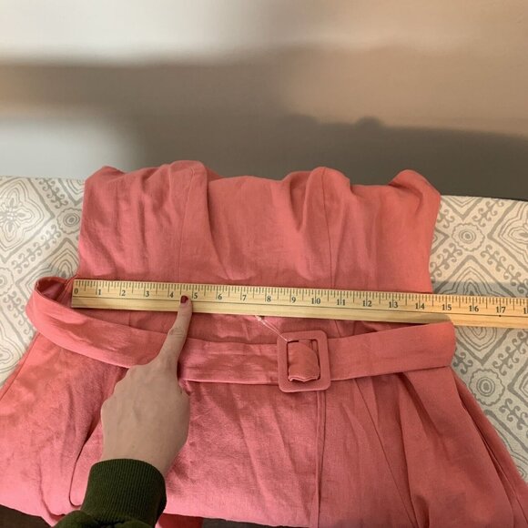 Gal Meets Glam Ruth Pink Linen Square Neck Belted Summer Dress Size 8P - Picture 7 of 9
